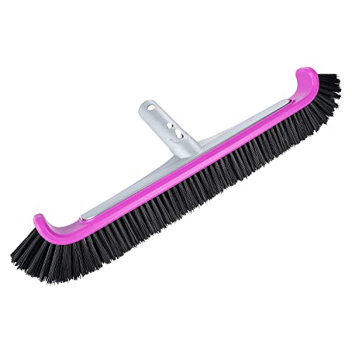 Professional Luxury Swimming Pool Wall & Tile Brush ,17.5" Curved Edge Heavy Duty Polished Aluminum Back Head Designed For Cleans Walls, Tiles & Floors, Premium Nylon Bristles With Ez Clips(Purple) #TOP28