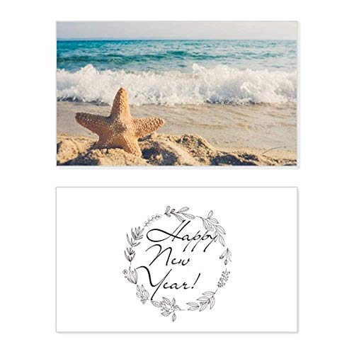 Tarjeta de Año Nuevo con diseño de playa y texto Starfish para felicitar las fiestas
