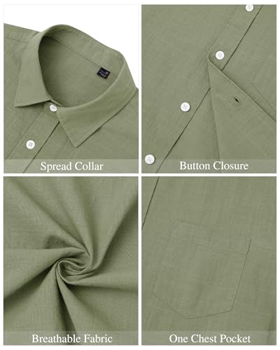Image of J.VER Mens Linen Shirt Short Sleeve Button Down Casual Summer Shirts | Cotton Linen, Untucked, Big Tall, from Beach Camp Vacation, Cruise Fishing, Work Office, to Wedding Party Family, with Pocket