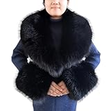 Eosxrp Faux Fur Collar Cuffs Set Warm Fake Fur Scarf Winter Women Fluffy Large Shawl Furry Scarves (Black-set), 02