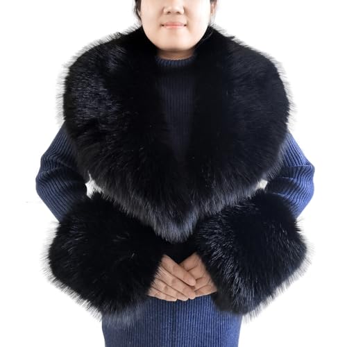 Eosxrp Faux Fur Collar Cuffs Set Warm Fake Fur Scarf Winter Women Fluffy Large Shawl Furry Scarves
