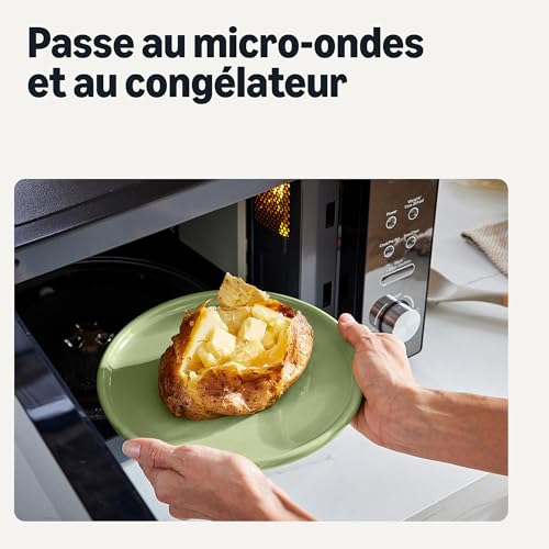 Amazon Basics Assiettes à Salade en Grès Émaillé, Lot de 6 Pièces, 21,1cm, Compatible Micro-Ondes et Lave-Vaisselle, Couleur Olive – vue 4