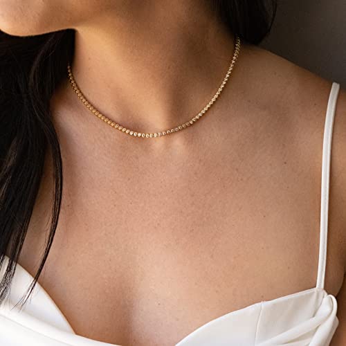 Espere Bezel-Set Cubic Zirconia Tennis Necklace In Gold | Classic Round Cut Cz Choker Adjustable 15 Inch To 17 Inch #TOP1
