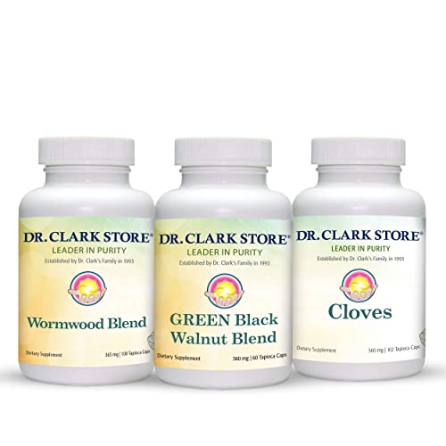 Dr Clark Store Intestine Support & Cleanse Kit - with Freeze-Dried Green Black Walnut Hulls, Wormwood, and Cloves-Helps Maintain Optimum Intestinal Function - Vegetarian Capsules