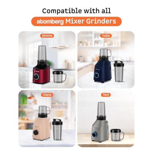 Image of Atomberg Blend and Carry Jar | 0.7 L Duo | 0.4 L Solo | Compatible with all Atomberg Mixer Grinders | Hands-Free Operation | Ideal for Shakes, Smoothies, Dips & Sauces | Shake. Sip. Store.