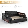 Multifunctional Queen Size Bed Frame, Modern Luxury Smart Bed with Massage Recliner/Music Speaker/USB Port/Storage Drawers, Adjustable Leather Upholstered Headboard, Black
