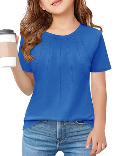 Image of Haloumoning Girls Pleated T Shirts Kids Summer Short Sleeve Fashion Tops Tees 5-14 Years