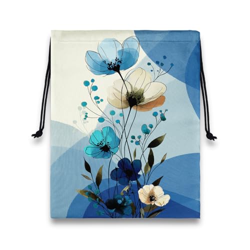 Image of Gymnastics Grip Bag Blue Poppy Flower Gymnastics Pouch Lightweight String Athlete Bag