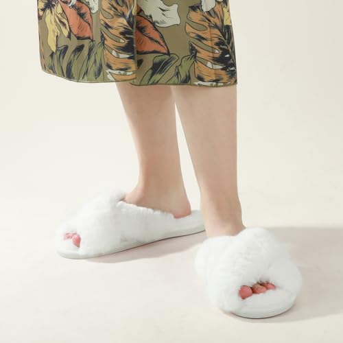 Image of Ankis Women's Fuzzy Slippers Cross Band Memory Foam Open Toe Comfy Soft House Shoes Anti-Slip Indoor Outdoor Gifts for Women
