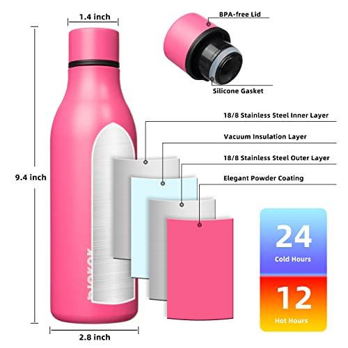 Image of BJPKPK Insulated Water Bottles, 18 oz Stainless Steel Metal Water Bottle with Strap, BPA Free Leak Proof Jugs, Mugs, Flasks, Reusable Thermal Flasks for Sports & Travel, Pink
