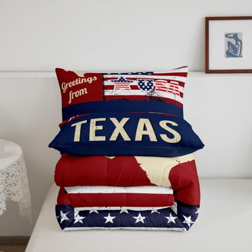 Image of Feelyou Kids American Flag Bedding Set Full Size, Texas Star Comforter Set Patriotism Comforter for Boys Girls Wild West Duvet Insert with 1 Pillow Case