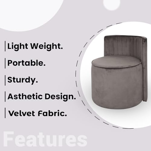 Image of Ottoman Puffy Stool for Living Room | Pouf Footstool for Office Home Decor | Upholstered Sitting Pouffe with Backrest for Home Dcor /Office /Living Room (Grey)