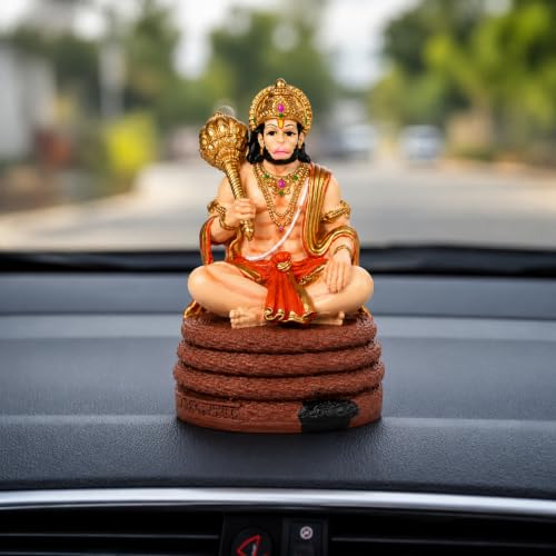 Image of Virajman Hanuman Ji Idol Sitting on Tail | Ravana Sabha Pose | Hanuman Murti for Car Dashboard, Home Temple & Office Decor, Housewarming, Vastu | 3.8 Inches | Multicolour