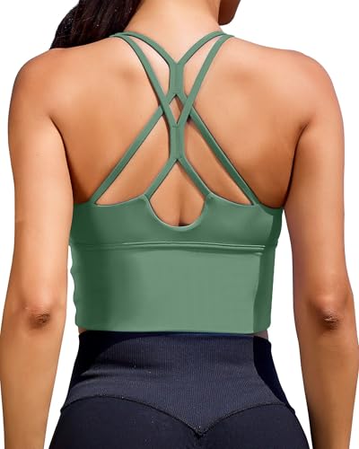 Image of XUNYU Sports Bras for Women High Support Longline Workout Tank Tops Built in Bra Padded Strappy Yoga Crop Top Cross Gym