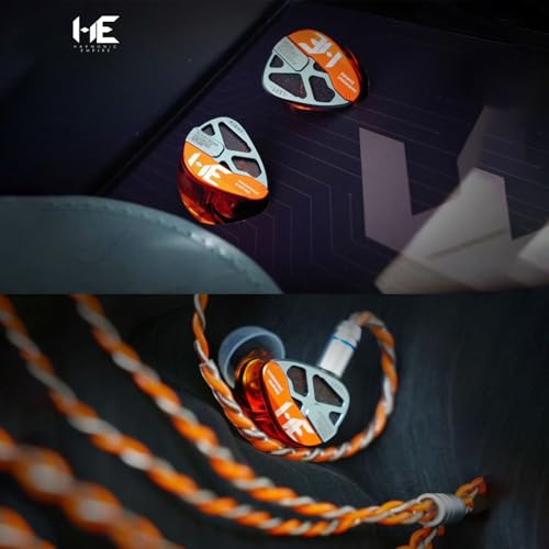 Image of HE Xiao Qiao Semi-open Single Dynamic In Ear Monitors, 10mm Graphene Diaphragm Dynamic driver IEM, Gaming IEM Earphones, HiFi Wired Earphones with 5 Axis CNC Hyper Presicion Resin (Orange, 3.5mm)