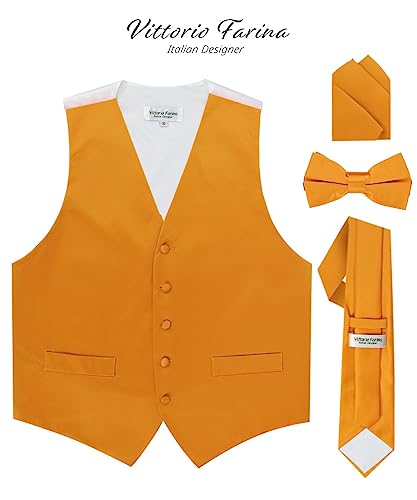 Solid Color Satin Suit Vest for Men Set of 4 - Vest, Tie, Bow Tie & Pocket Square (White Back)2