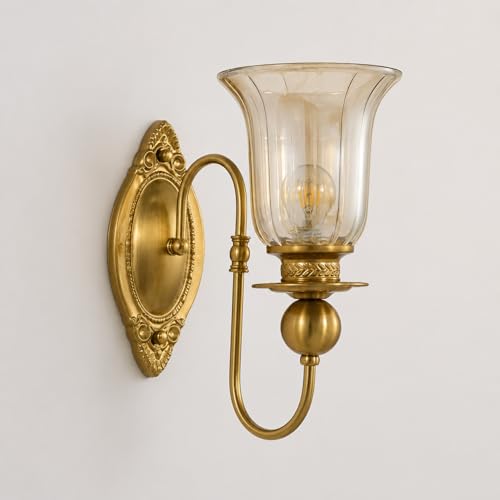 Image of Italian Wall Lamp, Antique Gold Finish, Single Light Wall Lamp with Champagne Glass with Filament Bulb