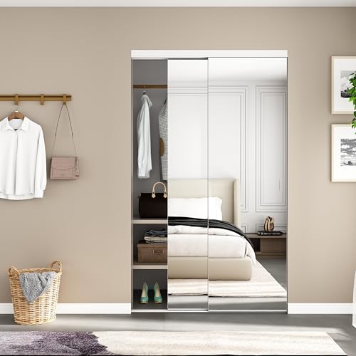 JUBEST Mirror Closet Doors, 48''x80'' One Side Mirror Sliding Closet