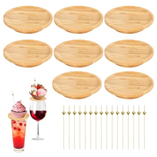 bssmmai 8 piezas de decoración para copas de vino de bambú con 16 varillas de madera para postres y aperitivos