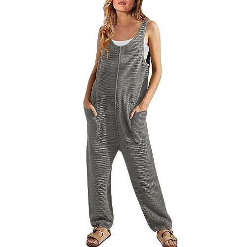Generisch Ropa de maternidad de invierno para mujer, de punto acanalado, sin mangas, pijama, ropa de salón, pantalones largos, con bolsillos, color azul, gris, XXL
