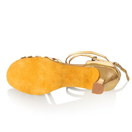 Icker Women's Professional Latin Dance Shoes Satin Salsa Ballroom Wedding Dancing Shoes 2.4'' Heel 8 Gold #TOP3