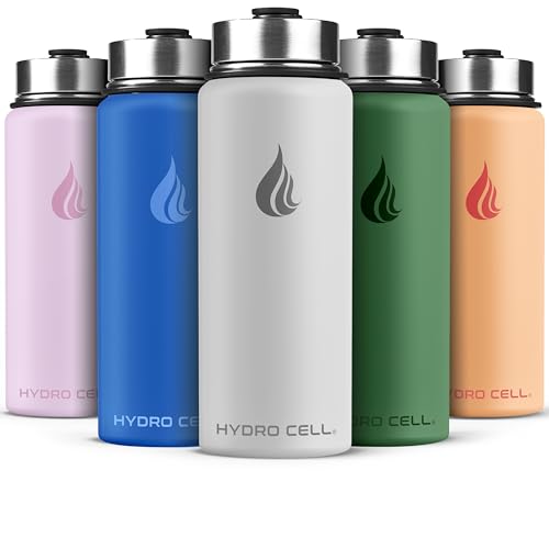 Image of HYDRO CELL Stainless Steel Insulated Water Bottle with Straw - For Cold & Hot Drinks - Metal Vacuum Flask with Screw Cap and Modern Leakproof Sport Thermos for Adults (Frost 18oz)
