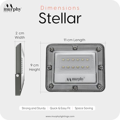 Image of Murphy Stellar 10W LED Flood Light with 2-Year Warranty | Cool White | High Brightness Outdoor LED for Security, Landscape, Warehouse, Backyard | IP66 Waterproof | BIS Approved Pack of 5