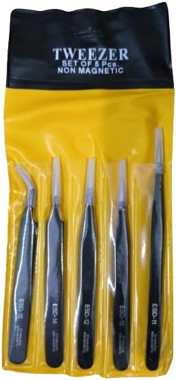 5 Pcs Tweezers Set for Electronics and Craft, ESD Multi-purpose Tweezer Anti-Static Professional for Precision Repairing DIY Craft Cloisonne Art Jewellery Making