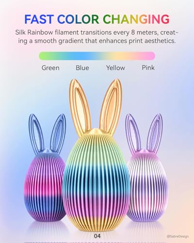 Image of JAYO Silk Rainbow PLA+ Filament 1.75mm 1.1kg, Multicolor Gradient Shiny PLA, Color Changes Every 8 Meters in Pink-Yellow-Blue-Green, High Gloss Smooth Finish, Fits for Most FDM 3D Printers