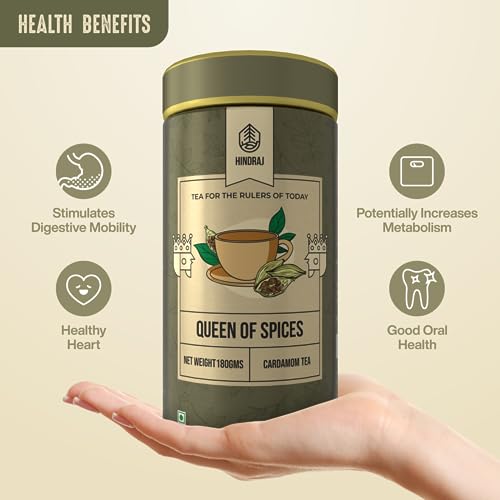 Image of Hindraj Queen of Spices Elaichi Masala Tea Loose Leaves 360 g (2 180 g) Strong Cardamom Chai Flavor, Caffeine-Free Ideal for Cold & Cough, 100% Natural Masala Blend