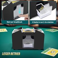 vonsera Kartenmischmaschine, Mischmaschine Karten für 1-4 Decks, USB-Kartenmischer automatischer für UNO, Poker und Blackjack – Kartenmischgerät batteriebetrieben (Schwarz mit USB, 4 Decks) – Ansicht 4