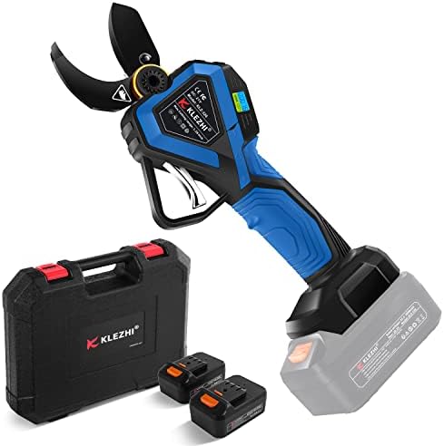 K KLEZHI Cordless Electric Pruning Shears with Colorful LED Dispaly,Cut capacity of 32mm / 1.26inches, 2 x 2 Ah Lithium Rechargeable Battery 8-10 Working Hours Black