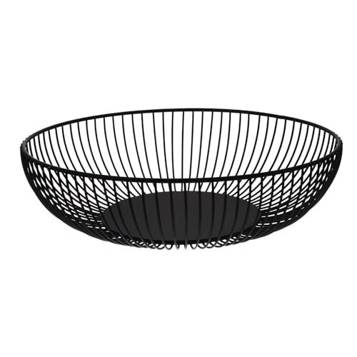 Cesta de frutas de alambre negro con diseño ventilado para encimera