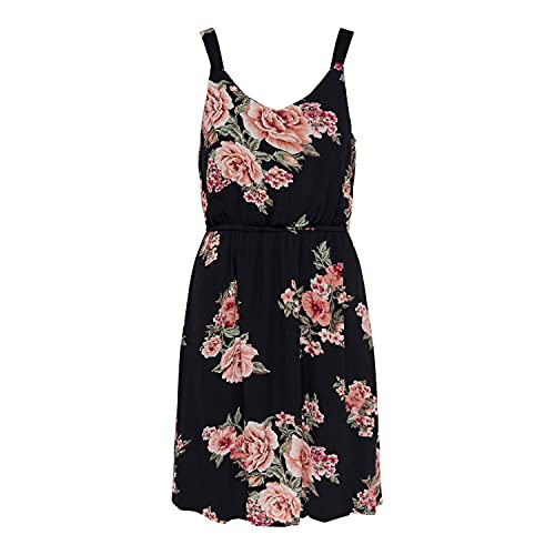 ONLY Damen Onlkarmen Life S/L Short Dress WVN Noos, Black/AOP:orange Flower Print, 32