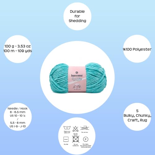 Image of Cuddly Velvet Chenille Yarn, Super Soft Bulky, Turquoise, 3-Pack