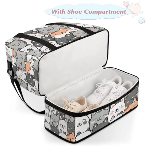 Travel Duffel Bags Cartoon Cat Foldable Weekender Bags for Women with Shoes Compartment Waterproof & Tear Resistant Carry on Overnight Luggage Duffel Bag Shoulder Sports Tote Bag4