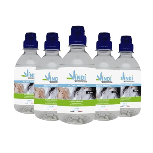Alcool modifié 90° Vindi lot de 5 pour purifier la peau saine et nettoyer les petits outils