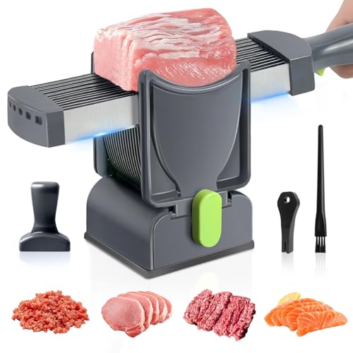Fresh Meat Slicer - Thickness Adjustable 2 or 4 mm Manual Meat Slicer Set for Fresh Meat Slicing Shredding Food Cutter for Beef Pork Mutton Home Cooking BBQ Hot Pot
