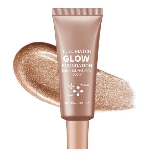 Glowy Foundation, base de maquillaje medio con brillo natural, duradera y resistente al agua, cobertura perfecta para todo el día, crema de maquillaje ligera hidratante para rostro y cuerpo