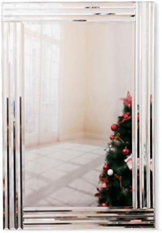 RICHTOP Wall Mirror Triple Bevelled Edges Rectangle Large Silver Wall Mounted Mirror for Living Room, Hallway,Office(90X60CM)