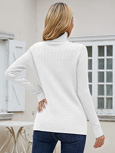 Sangtree Women's Cashmere Turtleneck Long Sleeves Lightweight Pullover Sweater, Cable White, M #TOP3