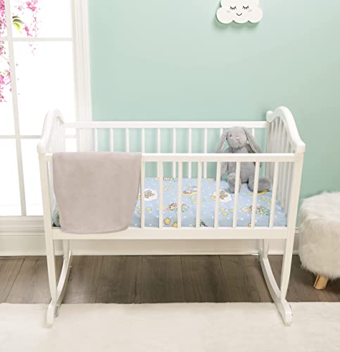 Precious Moments 2 Pack Baby Cradle Sheets - Fitted Set For Baby Boy; 100% Cotton Jersey Knit, Breathable And Soft Cradle Mattress Pad Cover; Blue And Yellow Boys Sheet And Solid Gray Sheet #TOP1