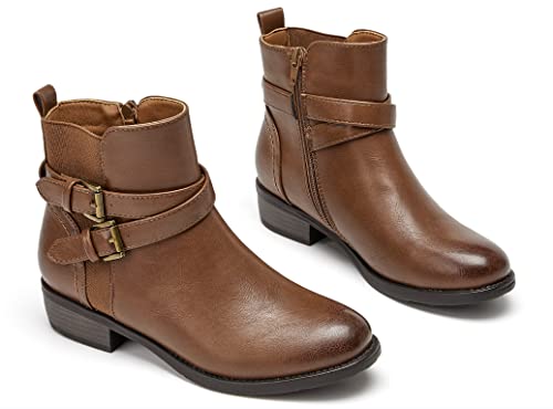 VJH confort Women's Ankle Boots,Round Toe Low Heel Comfort Elastic Booties with Side Zipper Buckle Strap 5
