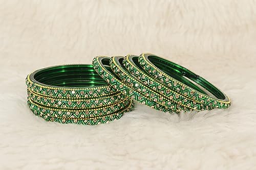 Image of NMII Glass Bangles Set For Girls and Women Studded Zircon Gemstone and Beads I women bangles I (Pack of 8)