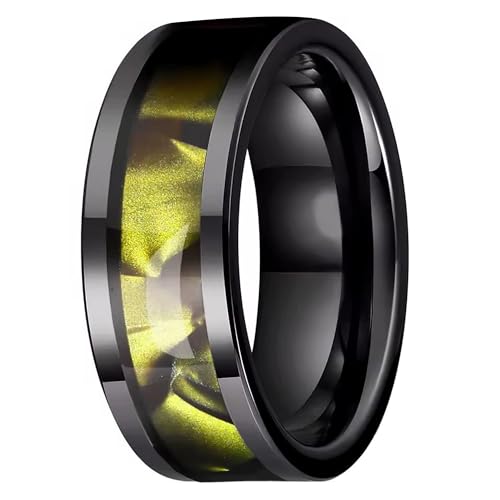 Synthetic Yellow Topaz Ring Black Stainless Steel Citrine Wedding Band Sizes 6-13 Unisex3