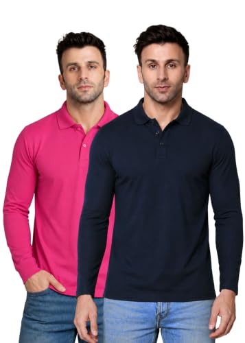 Image of INKKR Full Sleeve Men's Solid Polo Neck T-Shirt Combo