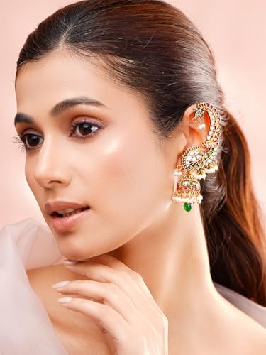Image of Rubans Jhumka Earrings Kundan and Pearl Traditional Festive Jewellery Gift for Women & Girls
