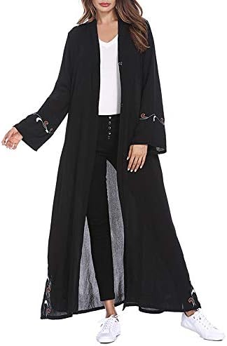 QueenMM Open Front Soft Cardigan for Women Lightweight Islamic Embroidered Cover Ups