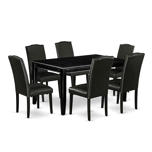 East-West-Furniture-DUEN7-BLK-69-7-Piece-Dining-Table-Set-Consist-of-a-Rectangle-Kitchen-Table-and-6-Black-Faux-Leather-Parson-Dining-Chairs-36x60-Inch-Black East West Furniture DUEN7 BLK 69 7 Piece Dining Table Set Consist of a Rectangle Kitchen Table and 6 Black Faux Leather Parson Dining Chairs 36×60 Inch Black