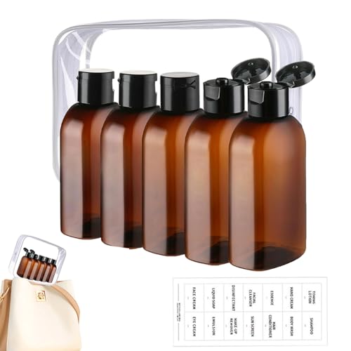 Botellas de viaje recargables – Contenedor para líquidos, botellas multifuncionales de 100 ml, paquete de 5 versátiles y duraderas | Mochila para senderismo de vacaciones al aire libre para champú,